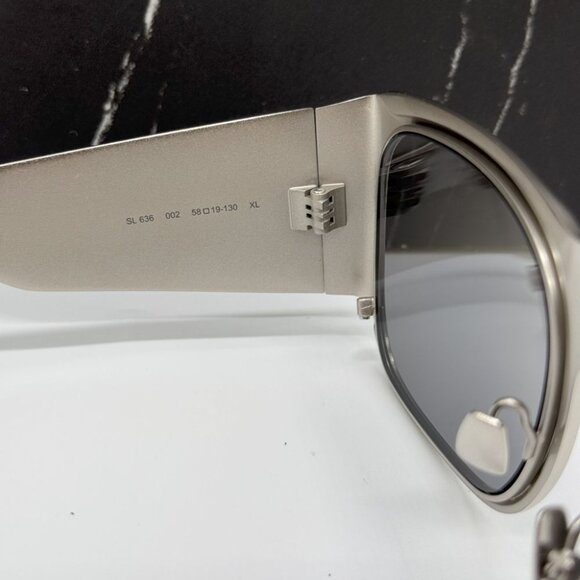 NEW  SL636 002 SAINT LAURENT SUNGLASSES UNISEX SILVER GREY METAL EYEWEAR - Picture 10 of 12